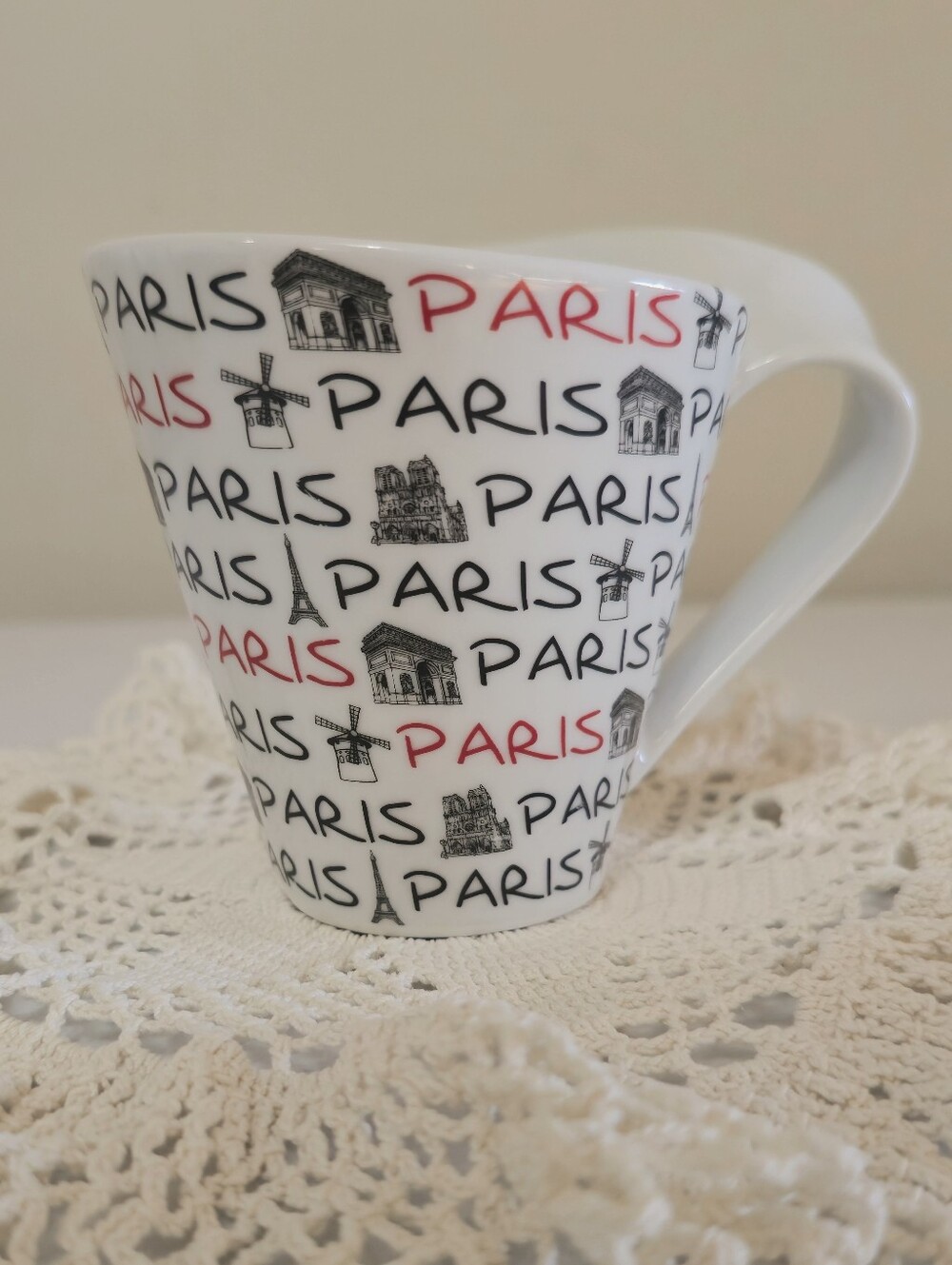 Unique Paris Script Ceramic Coffee Mug - Red & Black